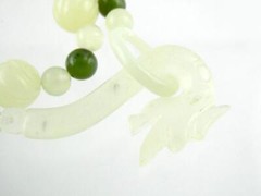 Vintage Varied Green Jade Bead Carved Dragon Hook Necklace 33 Inch Length 106.4g