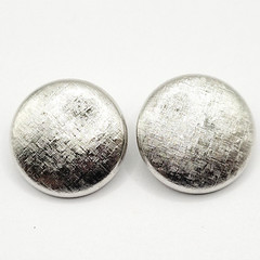 Elegant Large Button Brushed Textured Silver Tone Clip On Vtg Career Earrings