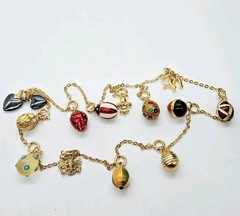 Joan Rivers Faberge Egg Necklace Collection 13 Different Vintage Charms 28 in