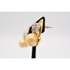 Vintage Crystal Bow Earrings Rhinestone Crystal Pearl Gold Tone 1990s 90s BinAG