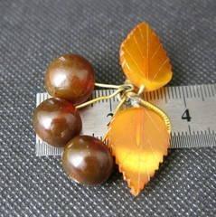 Vintage Baltic Amber Grapes Brooch USSR Gold Plated Pin