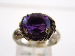 Sterling Silver Oval Cut Amethyst Ring 925 Braid Edge Motif Size 8.25 7.8g