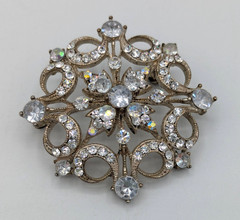 Vintage Ice Blue Rhinestone Starburst Snowflake Brooch Clear AB Crystal Pin MCM