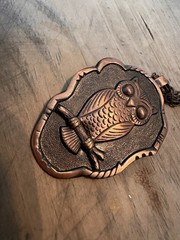 Vintage Bell Trading Post Solid Copper Owl Pendant Rope Chain Necklace