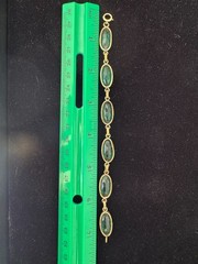 Stunning Antique Art Deco Emerald Green Glass Panel Link Bracelet 1930’s