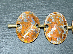 MID-CENTURY MOD ENAMEL COPPER & ENAMEL OVAL LINK BRACELET BY INGA CARLSON M161