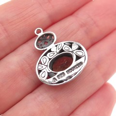 925 Sterling Silver Vintage Real Smoky Quartz Floral Scroll Oxidized Pendant