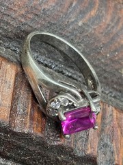 Vtg Ornate Sterling Silver Ring SZ 9 Pink Square Ruby Cubic Zirconia CZ Accents