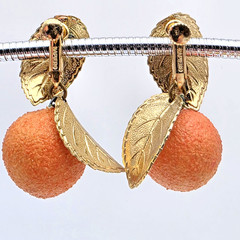 RARE! Napier Fruit Salad Charm Bracelet & Earrings, Peach, Nectarine, Pear Lemon