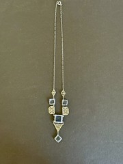 Art Deco 1920’s Filigree Flapper Necklace w/ Square Cut Blue Glass