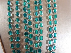 CZECH HAND BLOWN FACETED OCTAGON GREEN CORE CLEAR GLASS BEAD FLAPPER NECKLACE