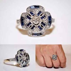 Art Deco Style Lab-Created Diamond & Sapphire Two Tone Ring 14K White Gold FN