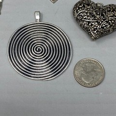Silver Tone Pendant Lot of 4 Hearts Swirl Articulated Lady Flapper Pure No Chain