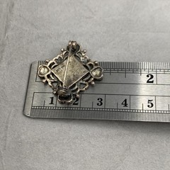 Vintage KC Sterling Silver Marcasite Hearts Boarder Diamond Shaped Brooch