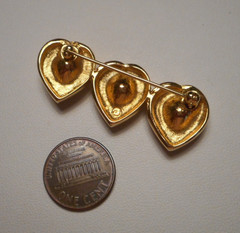 Vintage Swarovski Triple Heart Diamante Crystal Gold-tone Heart Brooch