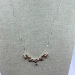 Vintage Silver Tone Heart Pendant Necklace Champagne Rhinestone Accent Dainty