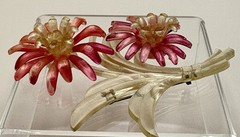 Vintage Pink Clear Lucite Style Flower Brooch Large Dimensional Floral Pin
