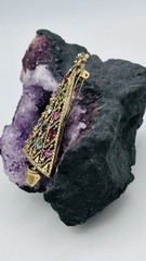 Vintage Hollycraft Christmas Tree Brooch Multicolor Rhinestone Gold Tone Pin