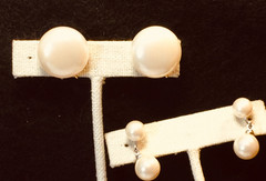 Vtg. Marvella Faux Pearl Drop & Button Gold &Silver Tone Screw Back Earrings