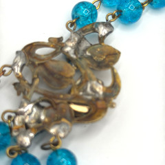 Czech Art Glass Necklace Gold Egyptian Motif Blue Drops Statement Jewelry