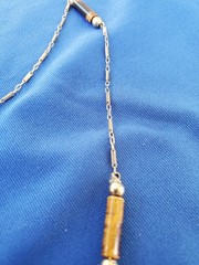 Vintage 14K GOLD Art Deco Tiger eye Statement Necklace Unique Antique Chain 28″
