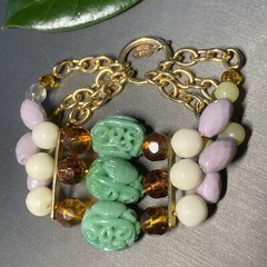 Vintage Robert Rose Stretch Bracelet Estate Jewelry Pre-Owned Faux Carved Jade