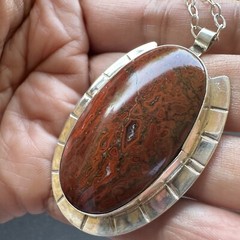 Ray Youmans Pendant Necklace 20 Inch Fossil Dino Gembone 925 Sterling 26.7g