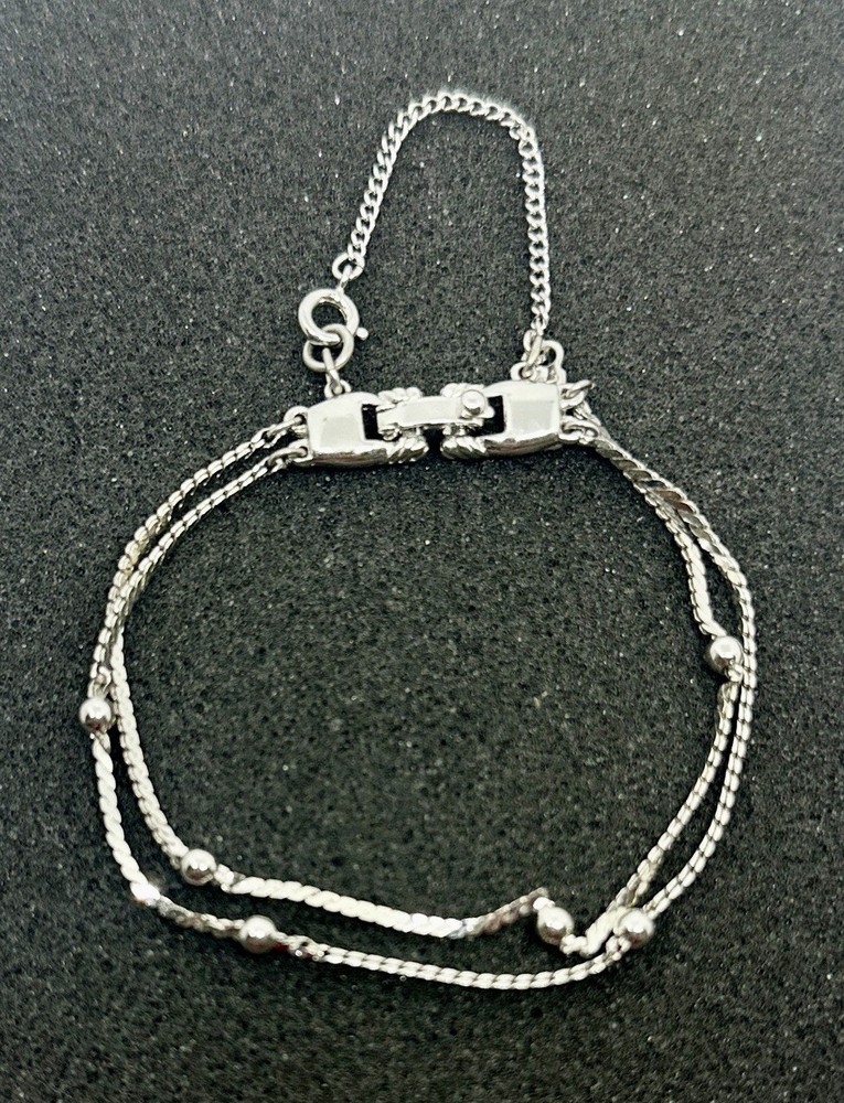 Monet Double Chain Silver Tone Tennis 7″ Bracelet w/Safety Chain