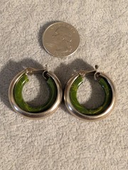 2 Vintage Bakelite End Of The Day Green Earrings and Pin Lot. Metal and Bakelite