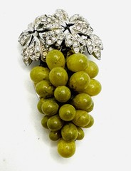 Vintage Antique Art Deco Green Glass Rhinestone Grape Cluster Dress Clip 2″