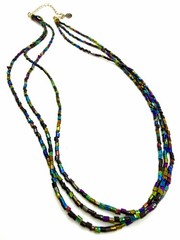 Vintage 1970’s Necklace 3 Strands Peacock Iridescent Green Blue