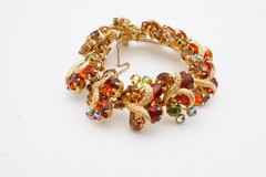 Vintage Weiss Bracelet Gold Tone Orange Rhinestone 7″