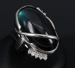 38.45ct Bi-Color Indicolite Tourmaline 0.28ct Diamond Platinum Ring Size 6.5