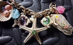 Vintage Sea Life Charm Bracelet & Earring SET Fish Shells Signed Germany 🔥🔥