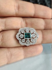 Art Deco Style Lab Created Diamond & Emerald Anniversary 14K White Gold FN Ring