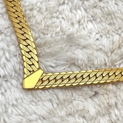 Vintage Chevron Necklace Gold Tone Flat Curb Chain 17″