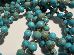 Vintage 80” Genuine Blue Turquoise Beaded Necklace Knotted Copper Spacers 71g