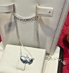 Vintage Two Tiny Hearts Pendant Necklace Neclace Link Necklace 16″L + 2″ Ex