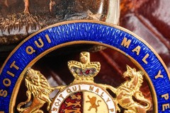English Antique Hand Painted Enamel Royal Coat of Arms Brooch Pin Armorial