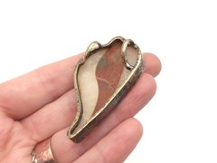 Vintage Sterling Modernist Jasper Agate Abstract Leaf Flower Large Pendant