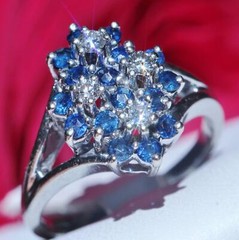 14k white gold sz 4 ring 0.94ct treated Ceylon sapphire diamond 4.0gr C-51