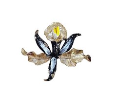 Gerry’s Vintage Flower Gold Tone Black & Yellow Enamel Signed Brooch