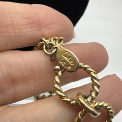 Vintage Cookie Lee Signed Dual Tone Amber Rhinestones Toggle Bracelet up to 7.5″