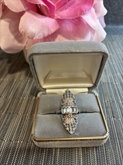 Vintage Art Deco Marcasite Crystal Sterling Silver Ring Size 8.5