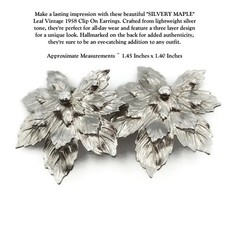 SILVERY MAPLE Leaf Vintage 1958 Clip On Earrings