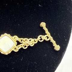 Vintage Cookie Lee Signed Dual Tone Amber Rhinestones Toggle Bracelet up to 7.5″