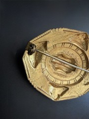 Victorian Revival Gold Tone Sash Pin Brooch Ornate Oval Statement 2.5in Vintage!
