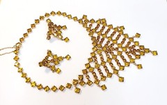 Vintage Schreiner Light Topaz Square Rhinestone Bib Necklace & Earrings