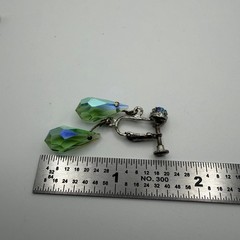 Vintage Green Aurora Borealis Crystal Screw Back Dangle Earrings 1940s 1950s