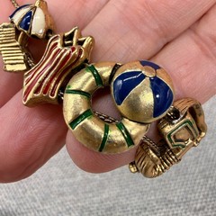Vintage Slider Bracelet Enamel Beach Ball Pool Swimsuit Chaise Lounge Goggles